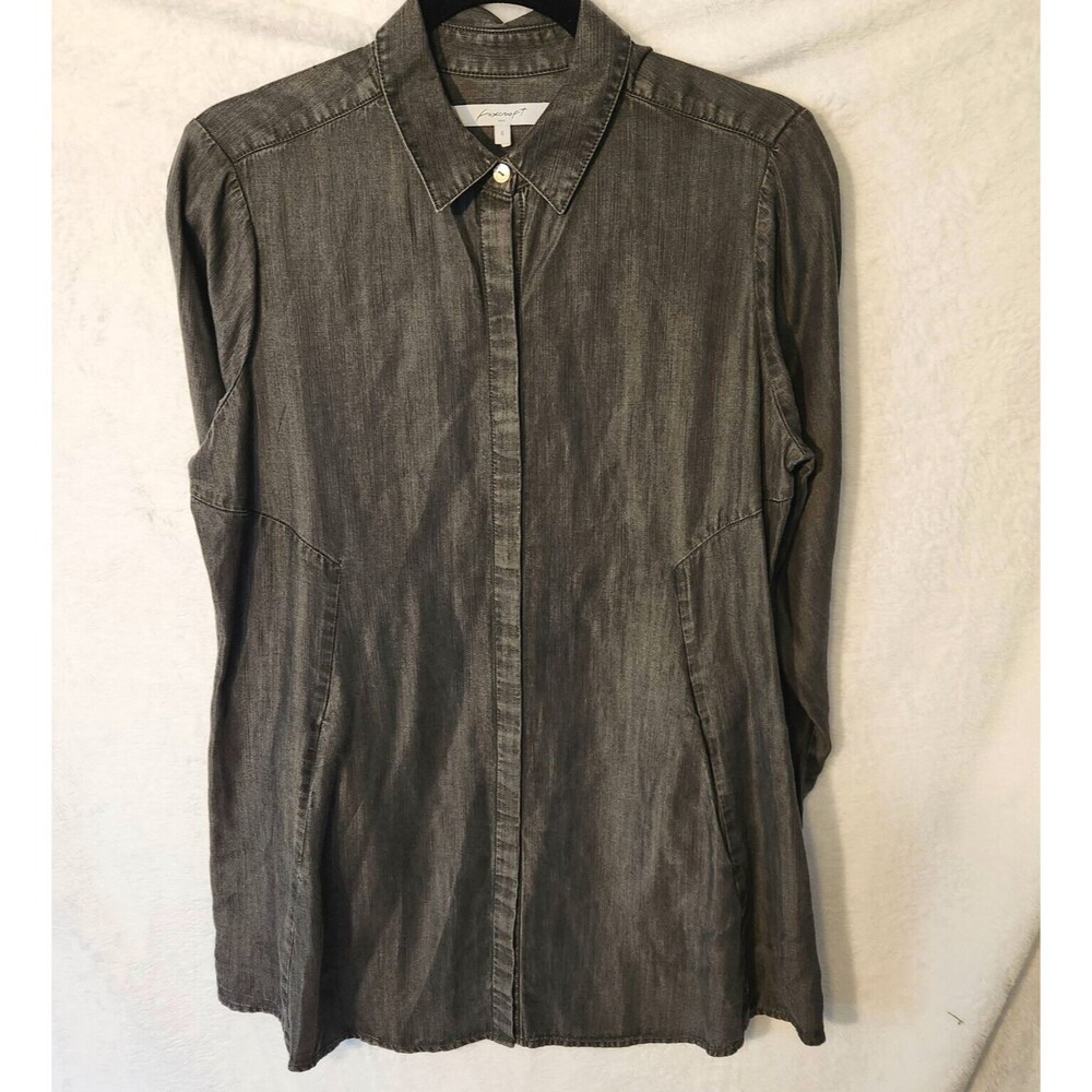 Foxcroft Women's Sz 6 Black Long Sleeve Tencel Shirt Dress Button Up Pockets